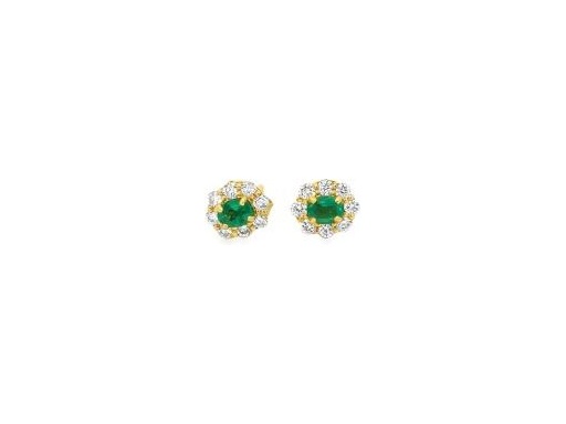 18K Gold Emerald Halo Stud Earrings | Natural Diamonds